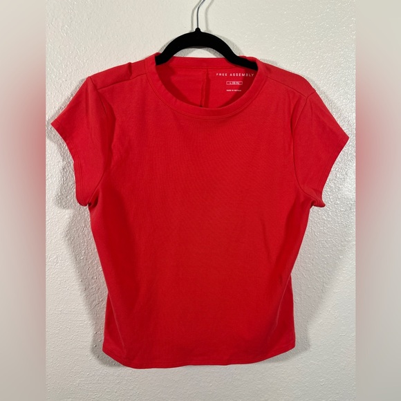 Free Assembly Tee Women's Size Large Cap Sleeve Red - Picture 1 of 4